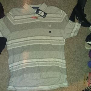 Chaps Light Gray Striped Polo Shirt